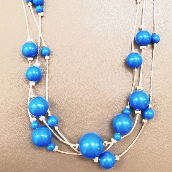 Blue beaded multiple strand chain necklace layered look - Picture 4 of 5